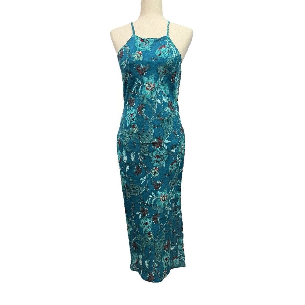 Band Of The Free Audette Teal Floral Halter Midi Dress Women's XS Boho NWT